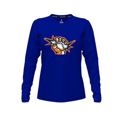 [CUS-DFW-TEES-CMF-VNK-LSL-RYL-FYXS-LOGO3] Comfort T-Shirt (Female Youth XS, Royal, V Neck, Logo 3, Long Sleeve)