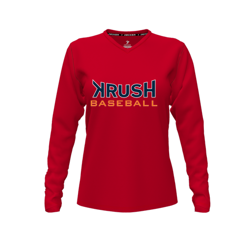 [CUS-DFW-TEES-CMF-VNK-LSL-RED-FYXS-LOGO2] Comfort T-Shirt (Female Youth XS, Red, V Neck, Logo 2, Long Sleeve)