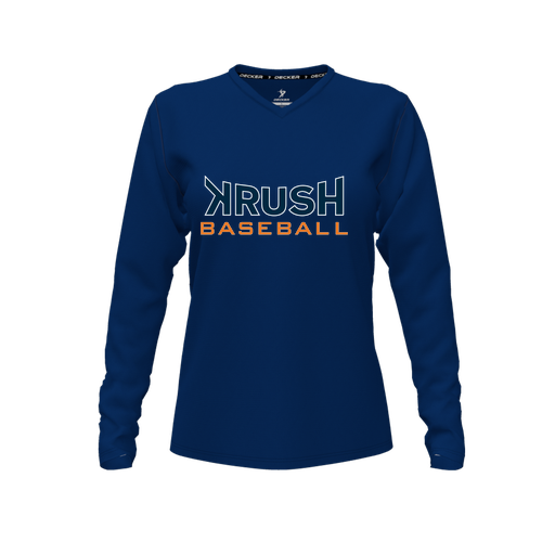 [CUS-DFW-TEES-PER-VNK-LSL-NVY-FYXS-LOGO2] Performance T-Shirt (Female Youth XS, Navy, V Neck, Logo 2, Long Sleeve)