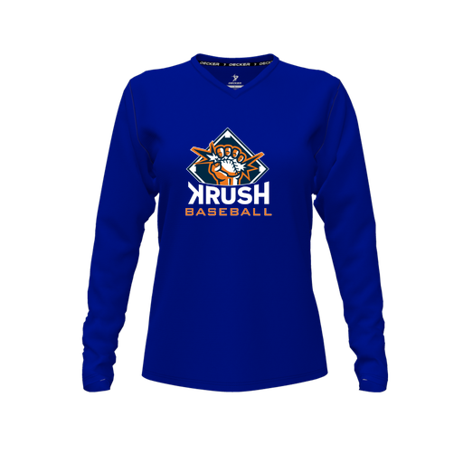 [CUS-DFW-TEES-PER-VNK-LSL-RYL-FYXS-LOGO1] Performance T-Shirt (Female Youth XS, Royal, V Neck, Logo 1, Long Sleeve)