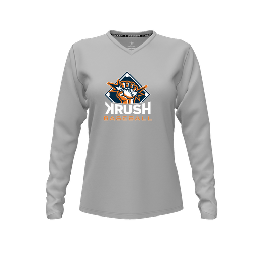 [CUS-DFW-TEES-PER-VNK-LSL-GRY-FYXS-LOGO1] Performance T-Shirt (Female Youth XS, Gray, V Neck, Logo 1, Long Sleeve)
