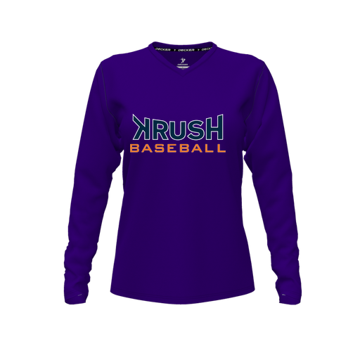 [CUS-DFW-TEES-PER-VNK-LSL-PUR-FYXS-LOGO2] Performance T-Shirt (Female Youth XS, Purple, V Neck, Logo 2, Long Sleeve)