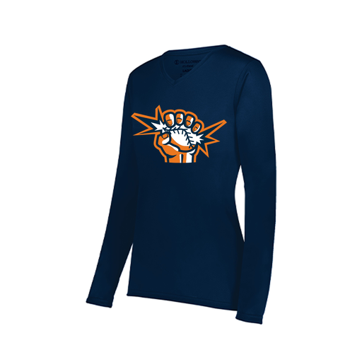 [222824.065.S-LOGO3] Ladies LS Smooth Sport Shirt (Female Adult S, Navy, Logo 3)